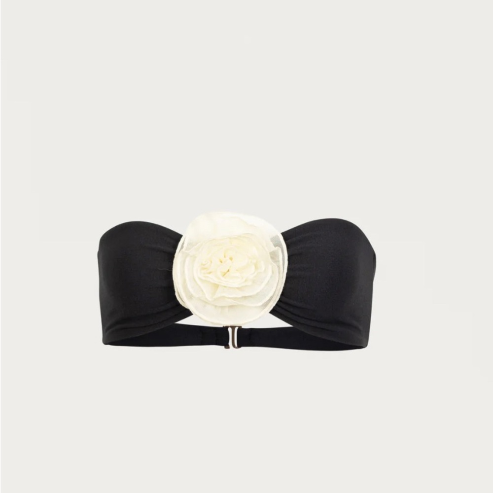 Same Los Angeles ROSE BANDEAU TOP (FAUX SUEDE BLACK/CREAM)